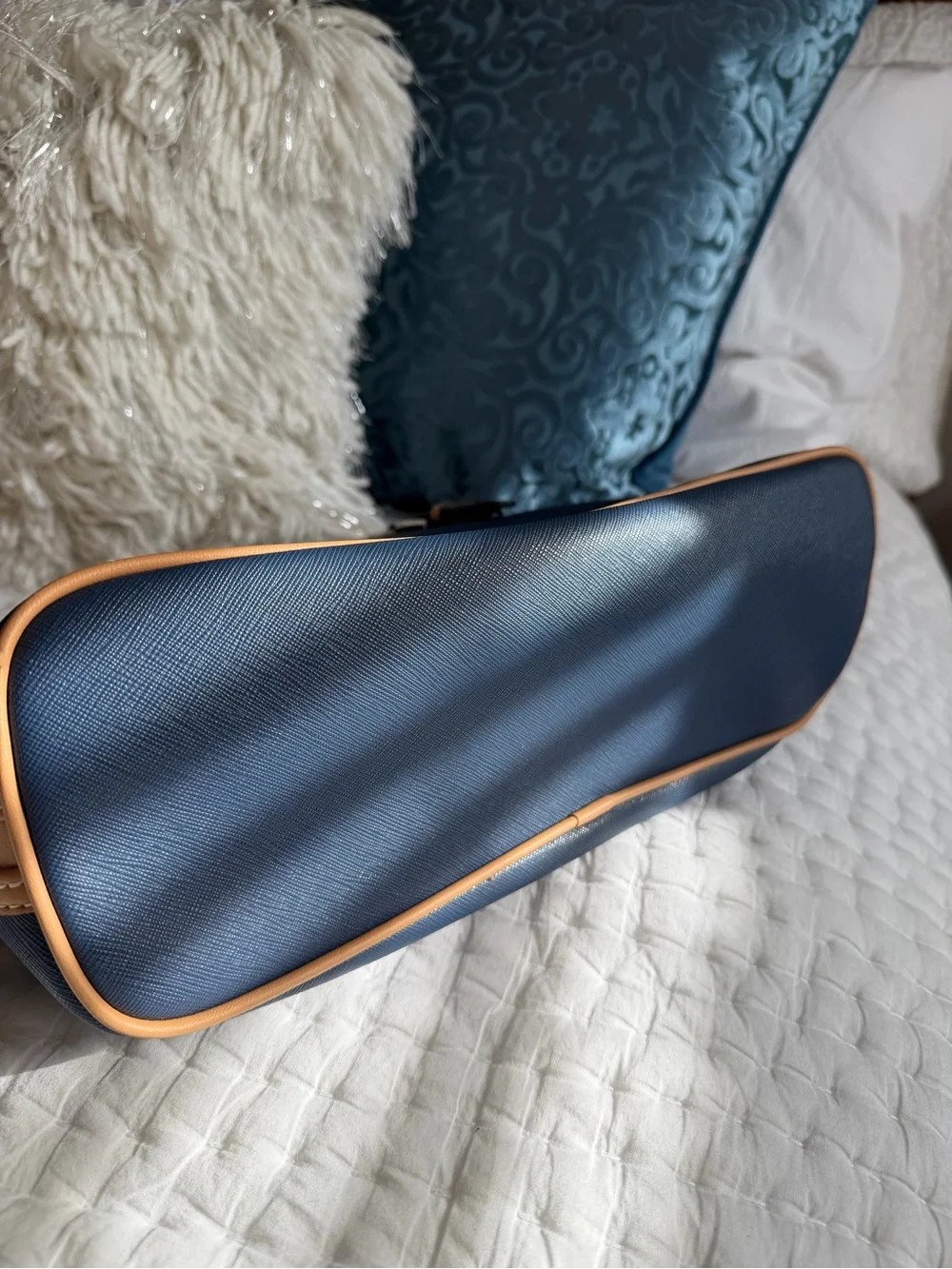 Giani Bernini Navy and Tan Saffiano Satchel